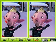 Screenshot from the Arthur Christmas Spot the Difference game, showing two side-by-side scenes from the animated movie for comparison
