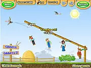 Gibbets 3 free online archery game; save people from hanging with a bow and arrow; physics puzzle game on PlayArcadeHub; custom level editor