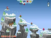 Screenshot of Snowline game showing Santa's sleigh on a drawn snow line, collecting Christmas presents on a snowy mountain landscape