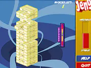 Free online game Jenga Classic showing a tall, unstable stack of wooden blocks with a player trying to remove a block