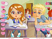School Attraction game screen showing Juliet and Romeo, with various clothing options available to style Juliet for her school day and dates. Free online dressup game.
