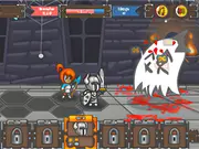 Dungeon Clicker idle RPG game showing a hero fighting fantasy monsters with support heroes