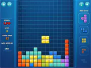 Screenshot of Box Blocks online puzzle game, showing various colored blocks falling and stacking in a classic Tetris-style format.