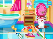 Bathroom Clean Up game showing before and after cleaning, free online tidiness and simulation game