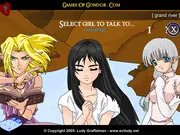 Anime elf girl character from Elf Girl Sim Date RPG, set against a fantasy Middle Earth-style background.