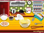 Screenshot of Chocolate Cake Dream cooking game showing a finished double-crust chocolate cake being decorated on PlayArcadeHub