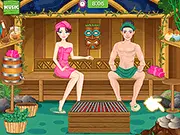 Simulation game where players help a couple relax in a hot sauna