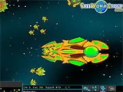 D-Space strategy game screenshot showing a fleet of starships attacking an enemy mothership near a planet, free online RTS game