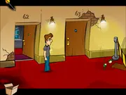 The main character, Loy, in a dangerous predicament from the Swedish Save Loy free online adventure game