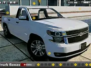 Chevrolet Trucks Hidden Tires free online game featuring a classic red pickup truck with highlighted hidden tire objects