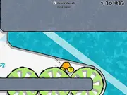 Screenshot of Jelly Car Worlds free online game showing the squishy, orange jelly car using a balloon ability to float over a gap in a 2D platformer level