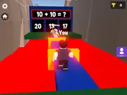 Screenshot of Math Obby free online game showing a 3D parkour course with platforms labeled with different math answers, ready for the player to jump