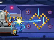 Labubu character flying with a jetpack through a futuristic lab, high-speed endless runner game screenshot from PlayArcadeHub.