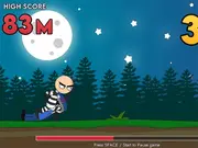 Jail Break Remastered 2D pixel art character running past a cop and jumping over a rock in the free online runner game