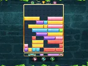 Screenshot of the Drop Jewel puzzle game showing colorful, shining gems stacked on a wooden board