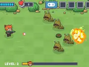 Farm Defense shooting game screenshot showing a hero defending a farm against waves of colorful, bizarre monsters.