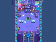 Brawl Stars: Brave Adventure game screen showing a hero character battling multiple colorful monsters with special weapon effects.