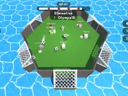 A fast-paced arcade soccer match in the Goal io game, showing players battling for the ball near a goal in a small arena.