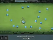 Maktala: Slime Lootfest game screen showing a character fighting colorful bouncing slimes, free online RPG clicker game