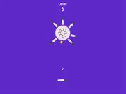 Screenshot of Knife vs Fruits game, showing several knives stuck in a large, spinning fruit target on a wooden background with one knife ready to be thrown.