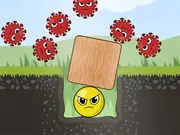 Screenshot of Ball Bunker: Sneaky Stacks game, showing a small ball protected by a structure of various stacked geometric shapes with a projectile ready to fire.