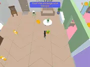 Screenshot from Cartoon Cat: Naughty Kitten game, featuring a cute, wide-eyed cartoon cat looking mischievous next to a pile of objects it has knocked over.