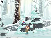 Winter Quest free online game screenshot – little boy in a snowy pixel art world