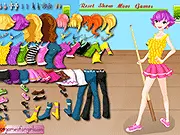 Fashion dress-up game screenshot, showing a stylish cartoon girl holding a pool cue in a billiards hall, wearing a fashionable outfit chosen by the player.