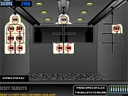 First-person view of a rifle sighting down a firing range with targets and bullseyes in the distance in the free online game Target Shooter