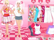 A happy couple dressed in fashionable outfits and holding ice cream cones in the free online game Ice Cream Lovers Dress Up