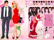 Your's Only Valentine's Day Dress-Up game screenshot – a girl wearing a beautiful red dress and holding a heart for Valentine's Day
