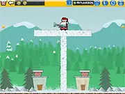 Santa Claus using a bazooka to launch Christmas presents across a snowy, obstacle-filled landscape in Zooking Xmas 2