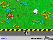 Bloody Attack of the Cuties free online base defense game screenshot with a turret firing at cute enemies