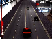 3D rendered red sports car speeding through dense highway traffic, narrowly dodging other vehicles in the free online racing game Red Driver.