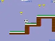 Soccer Ball Bounce free online game showing the soccer ball collecting items on a colorful platform and reaching the final goal