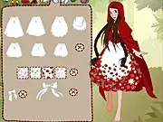 Little Red Riding Hood character dressed in a beautiful red cape and dress, holding a basket in the online dress-up game