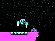 Musk Mining Industries game screenshot showing a small spaceship trailing a long chain of collected cargo and items while navigating around space mines
