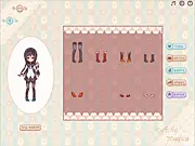The five main Madoka Magica characters in a dress-up game selection screen, showing their magical girl transformation outfits