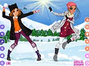 Emily's Diary Snowball Fight game screen, play free online winter activity and dress-up game, making snow angels and snowman with Emily and Nia