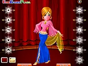 Lebanese Dancer Dress Up free online game screenshot showing a girl in a beautiful, glittering belly dance costume