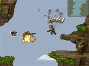 Screenshot of the Paratroop free online arcade shooter game showing a soldier on a parachute shooting at enemy paratroopers and ground forces