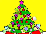 Christmas Tree Coloring game screen showing a line art illustration of a Christmas tree with a palette of colors ready to be filled in.