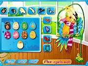 Little Cute Parrot Dress Up free online game screenshot showing the parrot wearing various accessories
