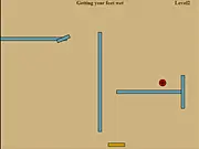 Screenshot of the Shape Escape game showing a blue circular shape poised to launch across platforms toward a green checkered goal area