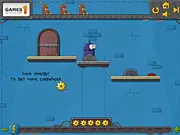 The small robot character in Pack Up The Toy jumping across a speed-changing platform towards the red button in the factory level