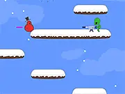 Gameplay screenshot of Fritz in Space showing the character climbing a structure while avoiding flying alien enemies and spiked obstacles.