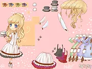 Screenshot of Dress Up: Nao online game, showing the character Nao standing in an incomplete outfit with menus for clothing, hair, and accessories.