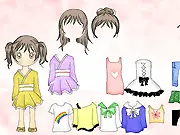 The cheerful anime girl Yuzuyu from the series wearing an adorable new dress in the free online fashion game