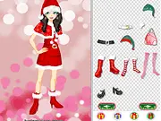 The entire Santa family (Santa, Mrs. Claus, and children) posing in new, stylish Christmas outfits in the free online dress-up game Santa Family