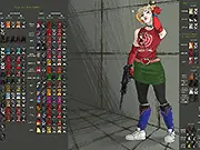 Pixel art representation of Heather from Silent Hill wearing various outfits, accessories, and weapons, showcasing the dress up game's customization features.